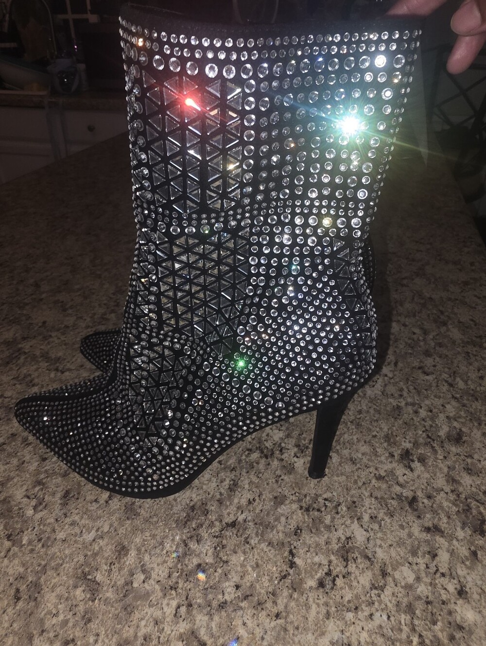 Crystal Embellished Black Women's Ankle Boots